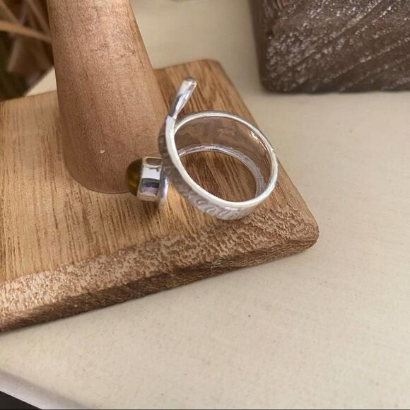 South African Tiger Eye Solid Sterling Silver Adjustable Ring Size 7 - Picture 5 of 6